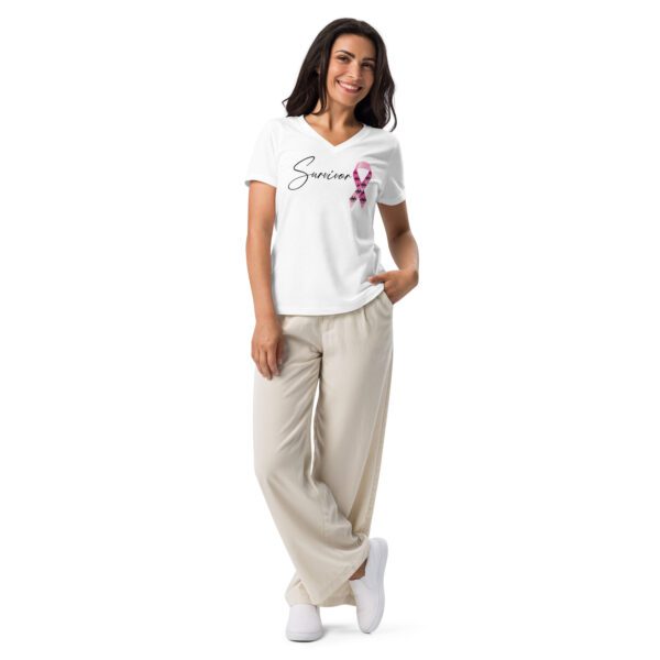 "Survivor" - Women’s relaxed v-neck t-shirt (White) - Image 2
