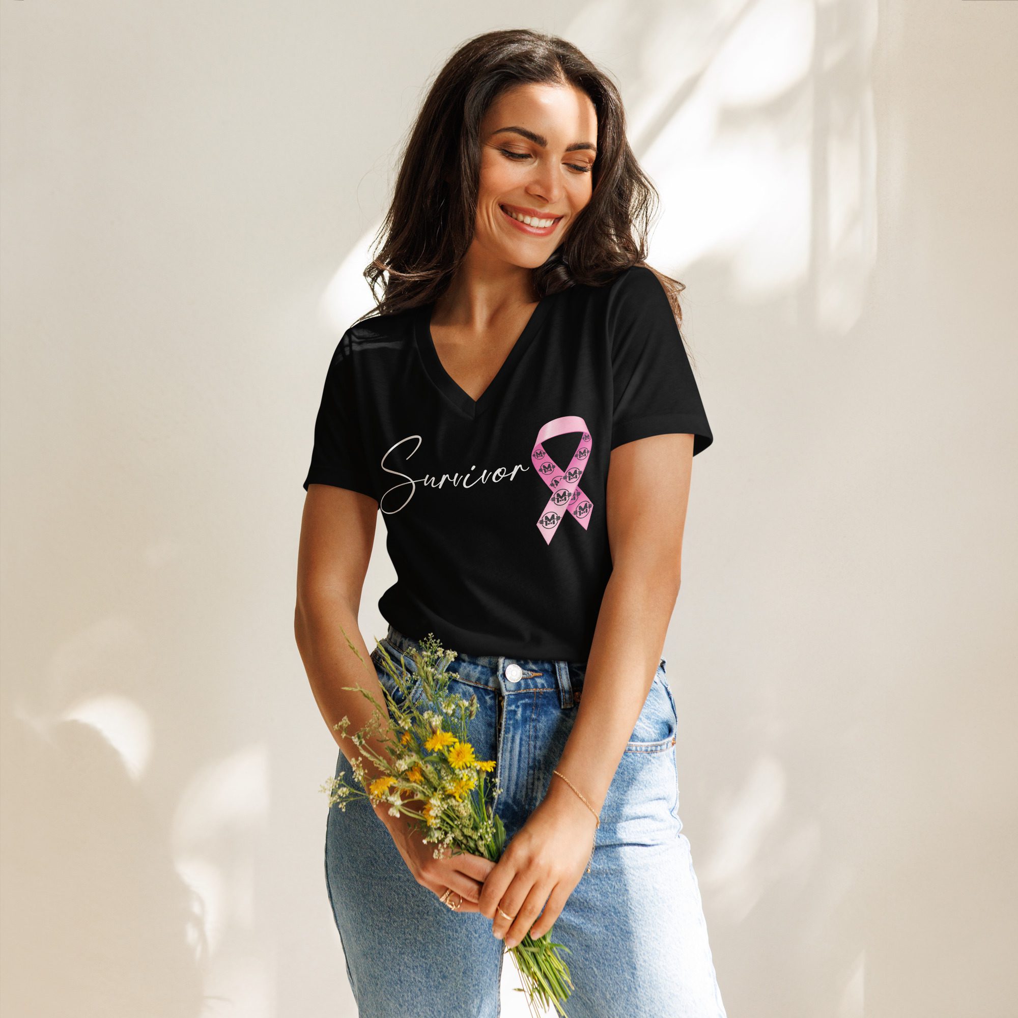 "Survivor" Women's Relaxed V-Neck (Colors / White text)